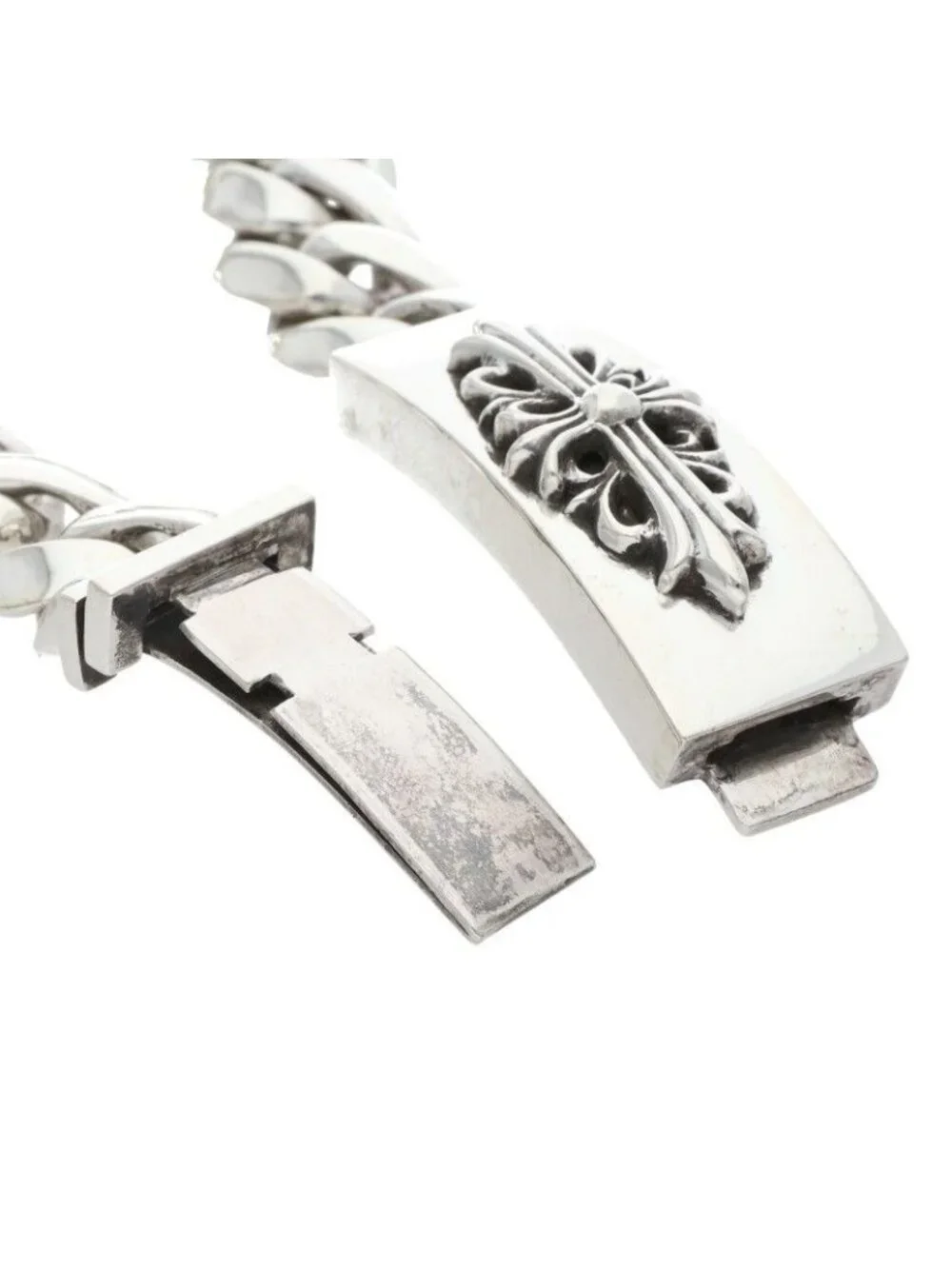 Chrome Hearts ID Floral Crs Cross ID Classic Silver Bracelet